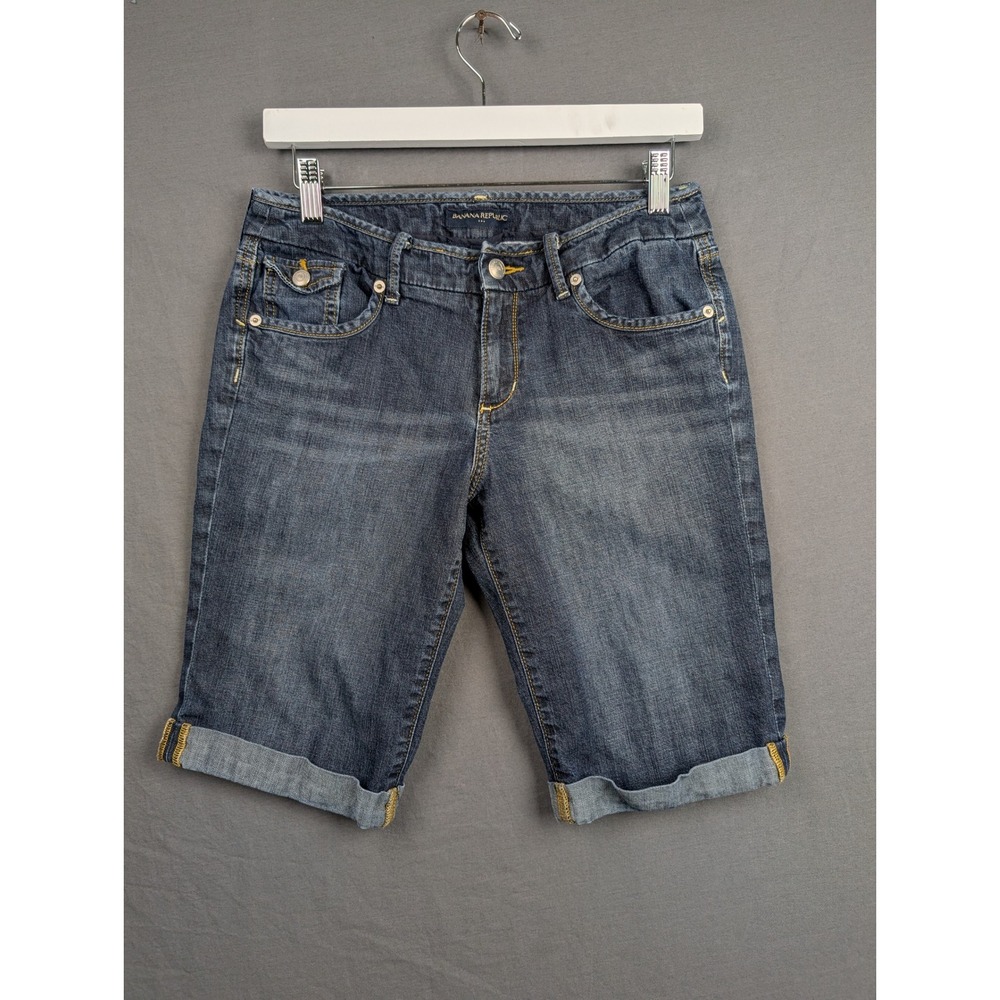 Banana Republic Womens Blue Denim Bermuda Shorts Size 6 Cuffed Mid Rise Stretch